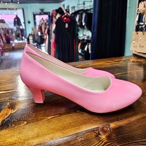 Women's Pink Patent Low Heel Pumps - Dressy Comfort